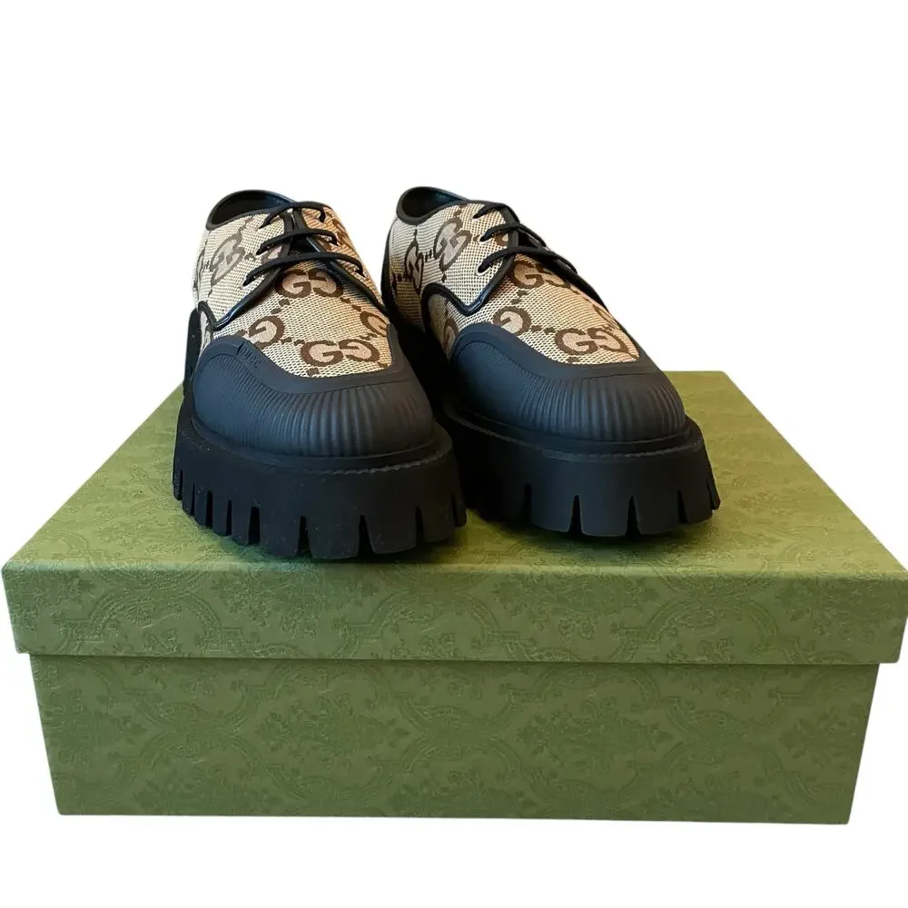 Gucci Maxi GG Supreme Shoes Camel Ebony Canvas Chunky Men's 12| US 12.5 NEW - Picture 7 of 16